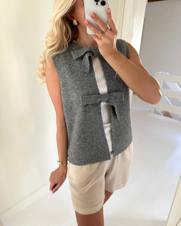 Pieces vest silly sl rev tie knit medium grey melange