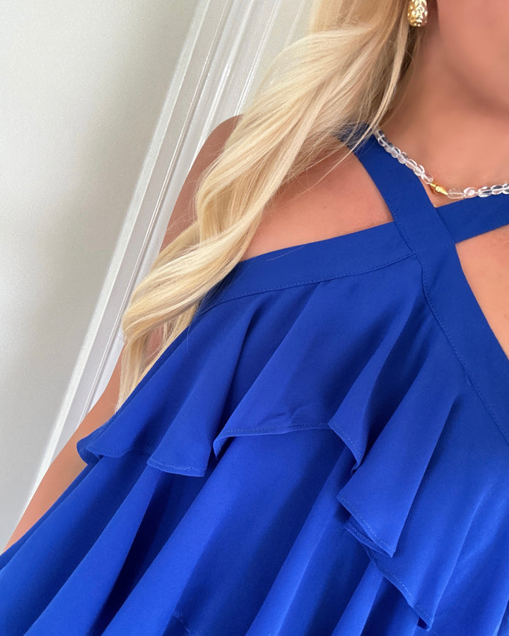 Y.A.S kjole dahlia halterneck maxi dress d2d dazzling blue