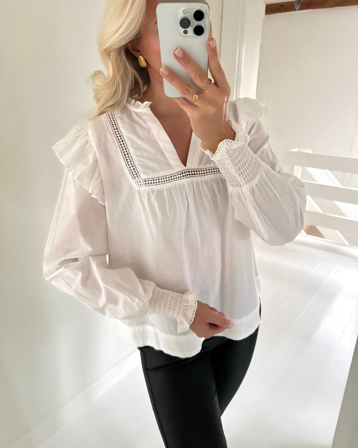 Only bluse idris ls frill cloud dancer