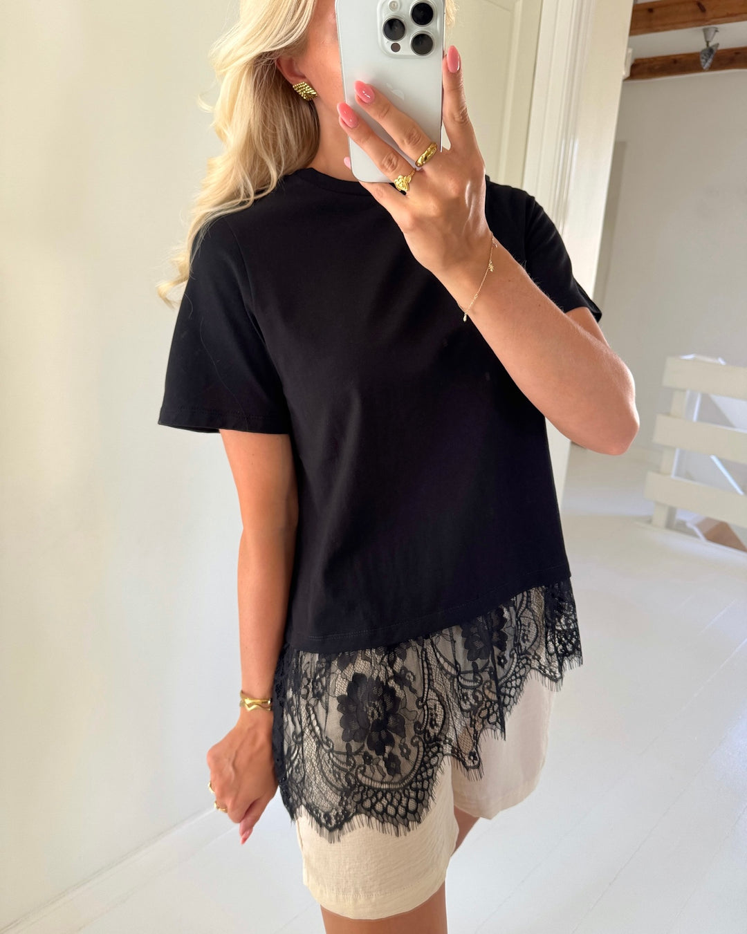 Vero Moda t-shirt brit ss o-neck lace black/dtm lace