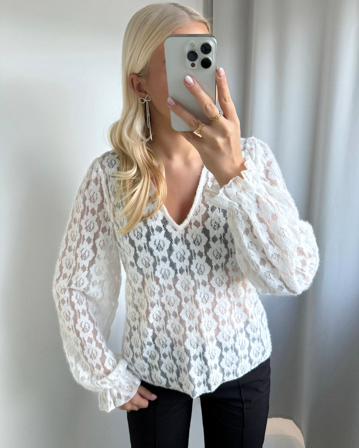 Vero Moda bluse riri lace ls cloud dancer