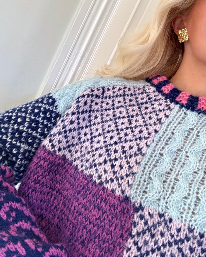 Pieces striktrøje fusion ls o-neck knit sachet pink blue and purple colorblock
