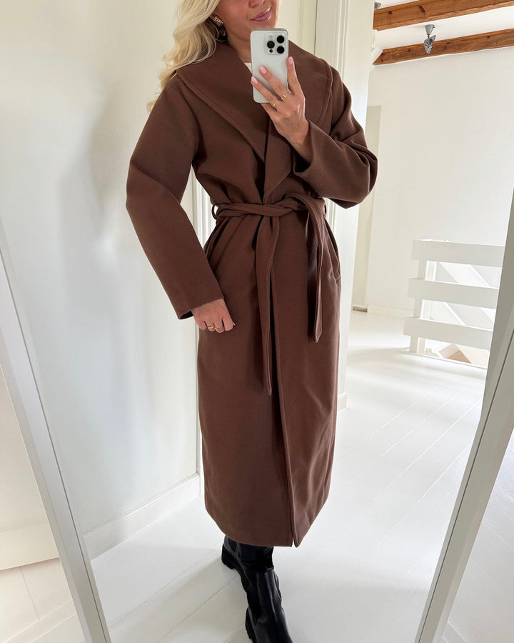 Vero Moda frakke anne bergen xtra long cocoa brown