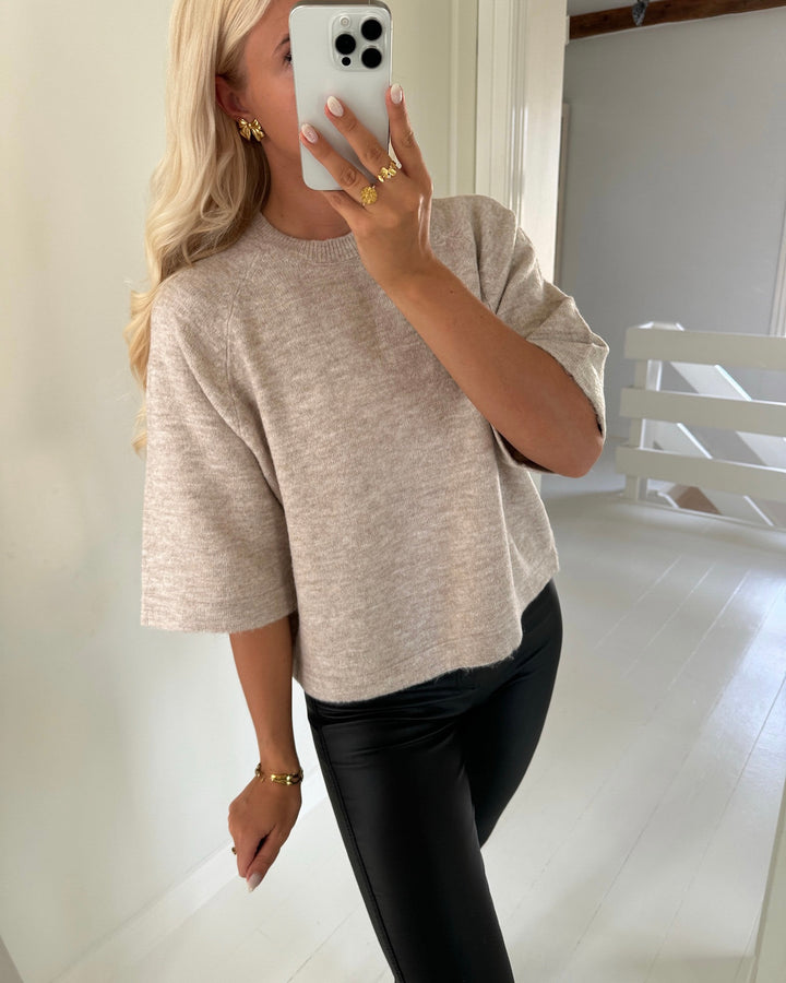 Only striktrøje simoni 3/4 knit pumice stone/melange - FORUDBESTILLING LEV. UGE 36