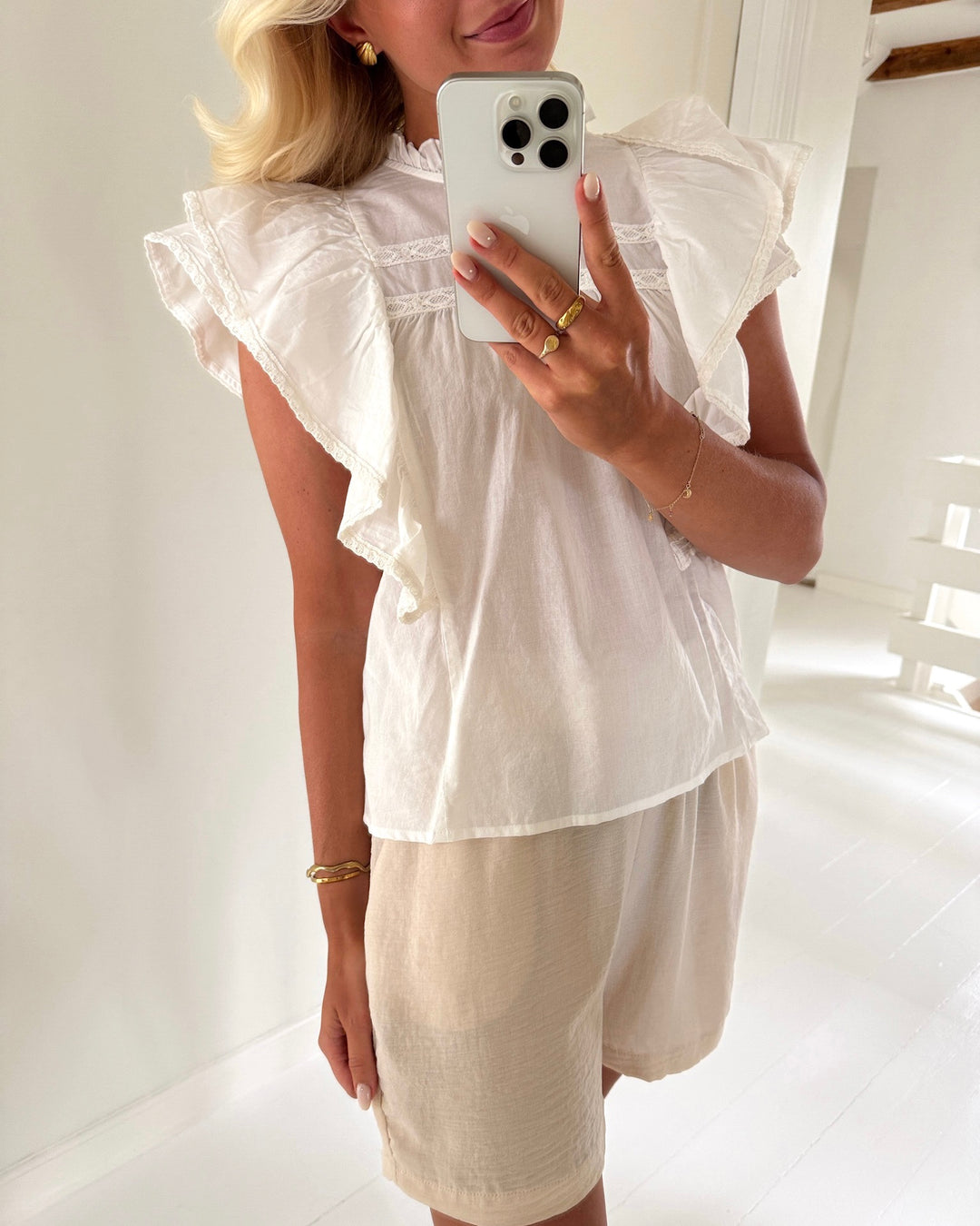 Vero Moda top elix sl frill snow white