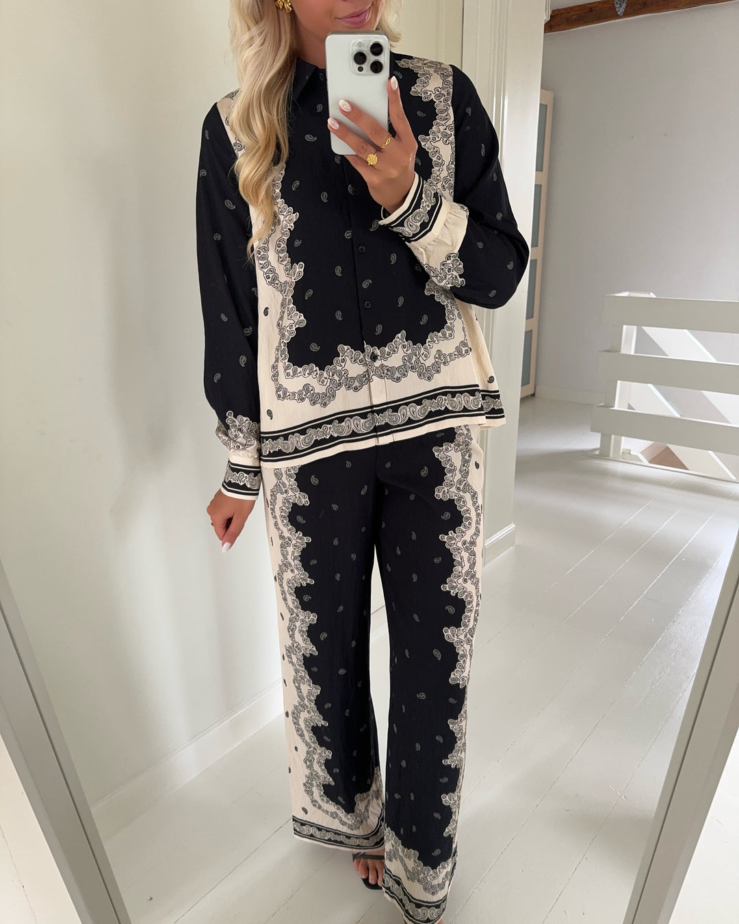 Y.A.S skjorte trano ls black/trano print