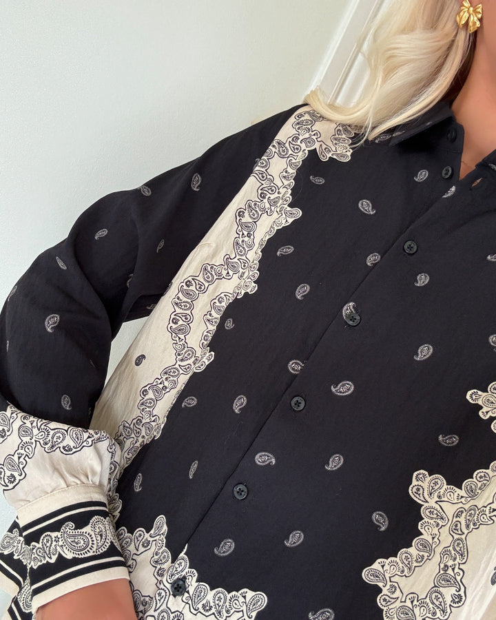 Y.A.S skjorte trano ls black/trano print