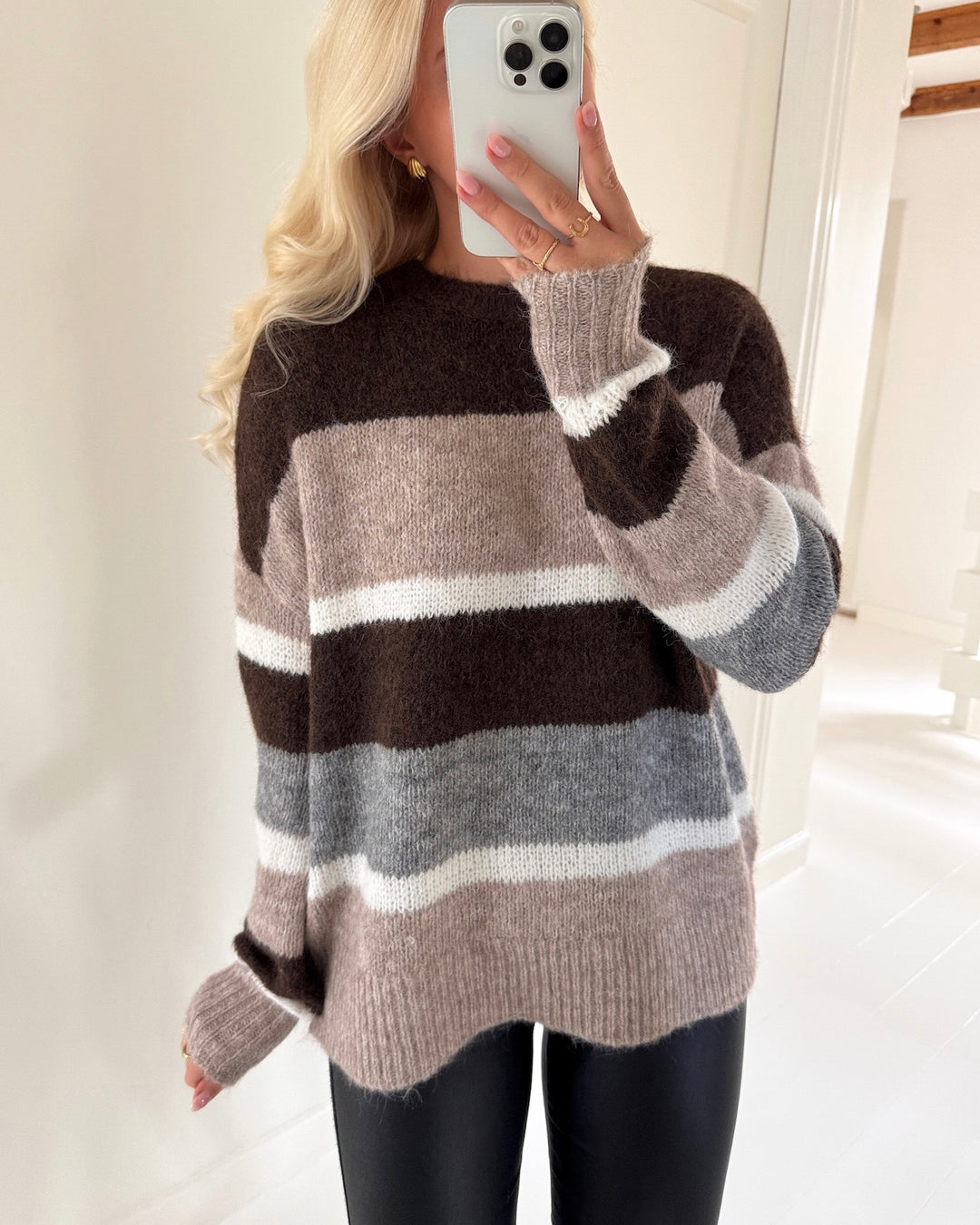 JDY striktrøje zoey life ls on colorblock knit chocolate brown chateau gray/cd/lgm