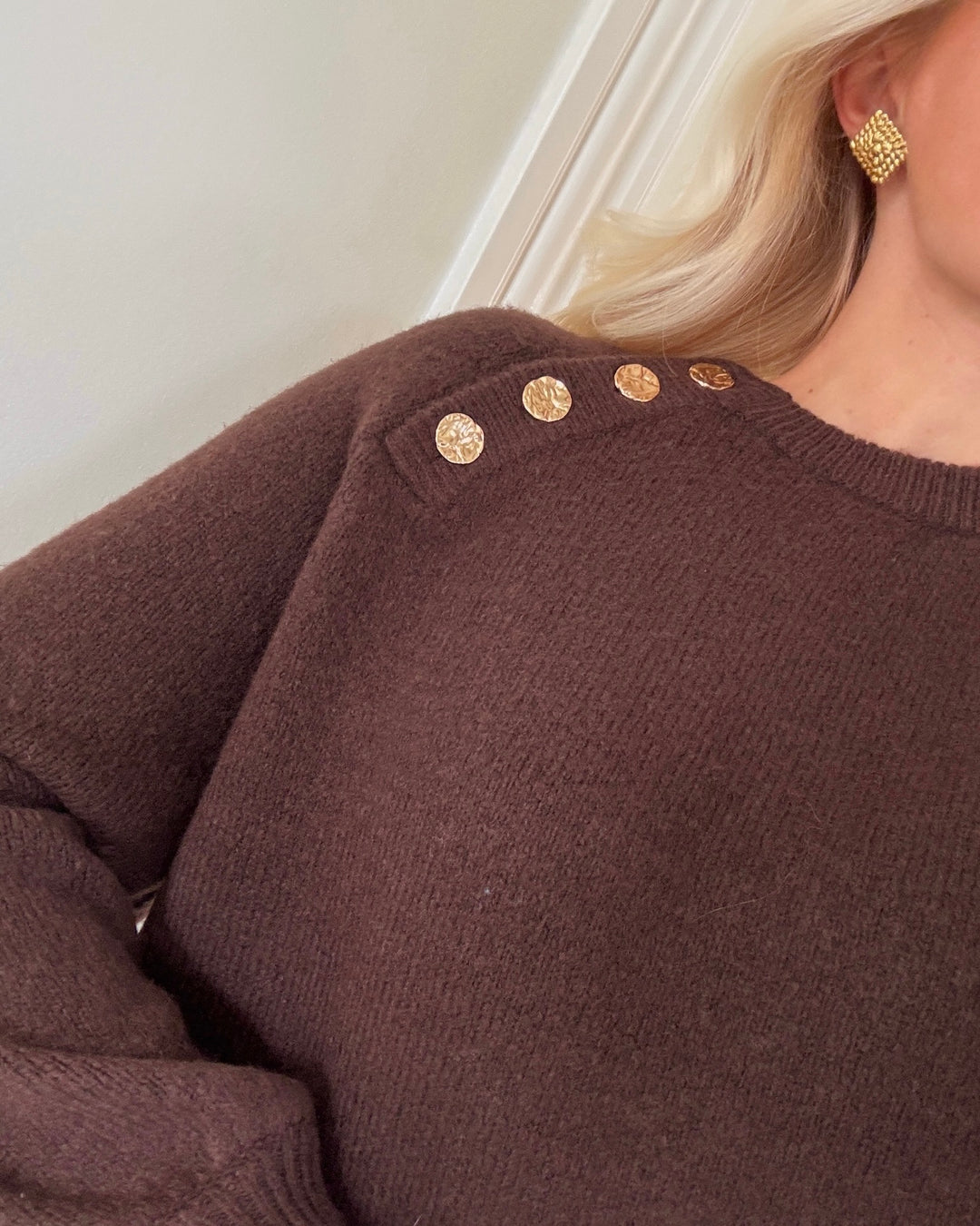 Only stritkrøje emma ls button o-neck knt coffee bean