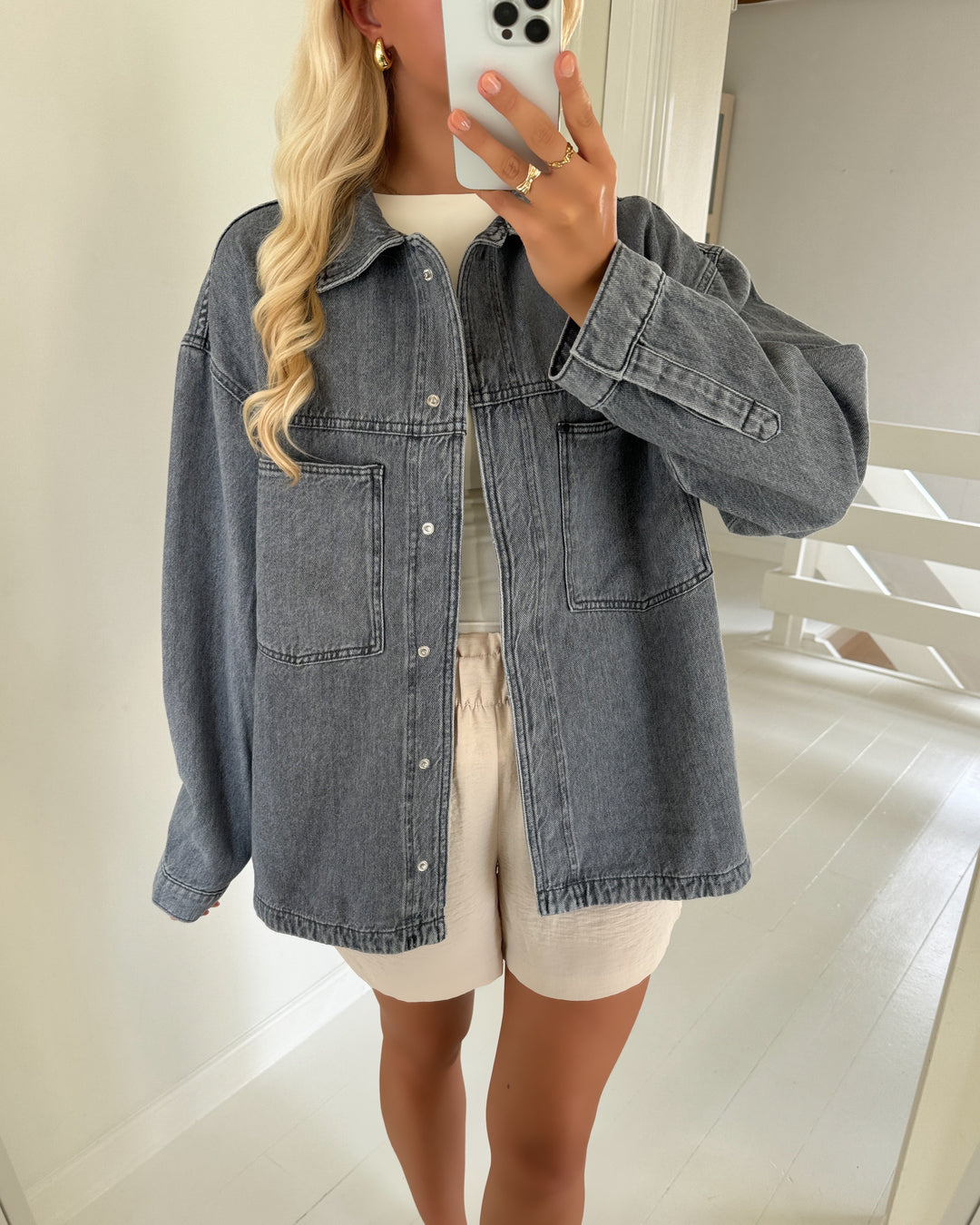 Only skjorte emmie ls grey denim medium grey denim