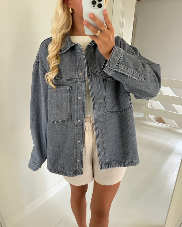 Only skjorte emmie ls grey denim medium grey denim