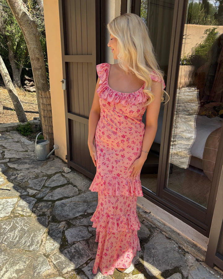 Y.A.S kjole cleo sl maxi strawberry ice ditsy print - FORUDBESTILLING LEV. UGE 19
