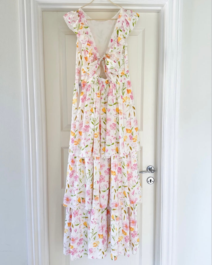 Vero Moda kjole estella sl maxi bright white/flower aop - FORUDBESTILLING LEV. UGE 11