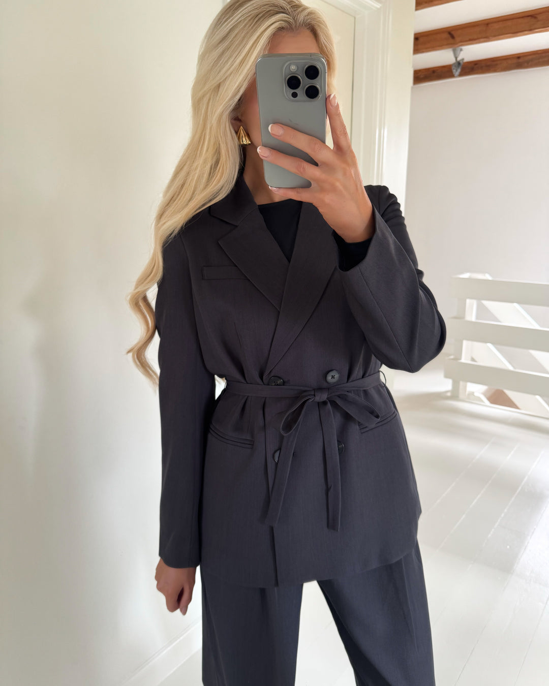 Vero Moda blazer zoe ls loose belted obsidian