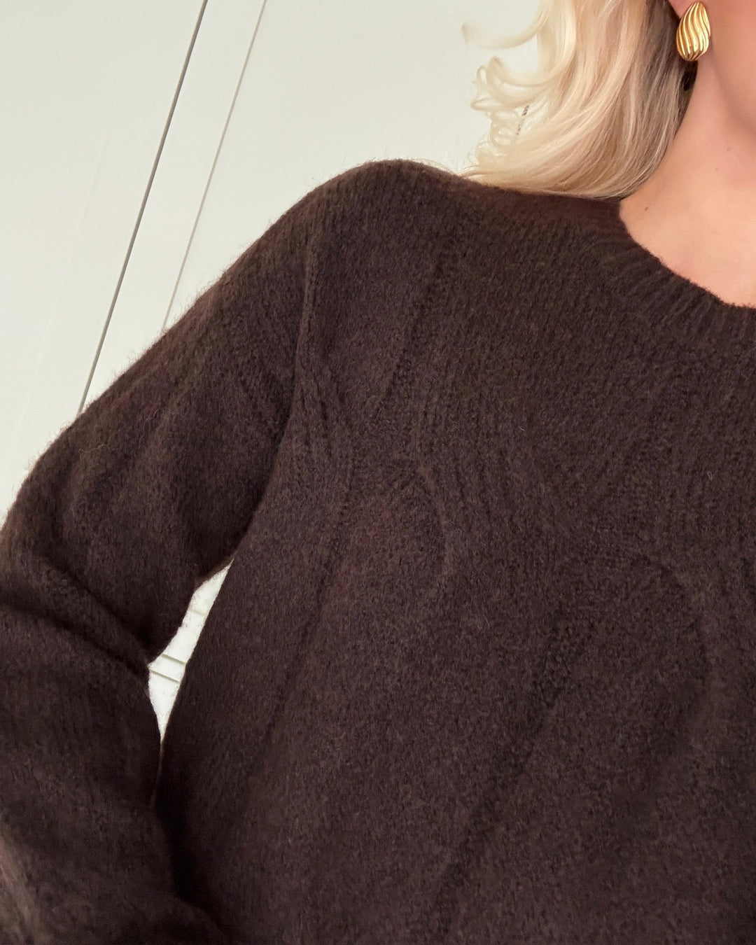 Pieces kjole jenna ls cable knit midi hot fudge - FORUDBESTILLING LEV. UGE 6