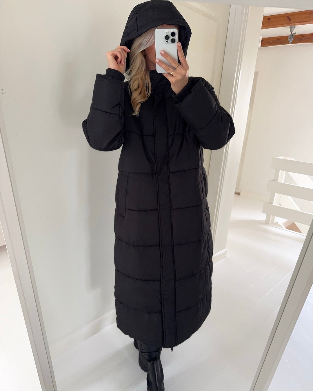 Pieces jakke maddie long puffer black