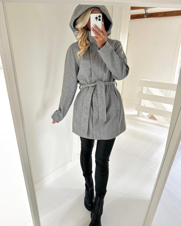 JDY frakke viola life hood belt light grey melange