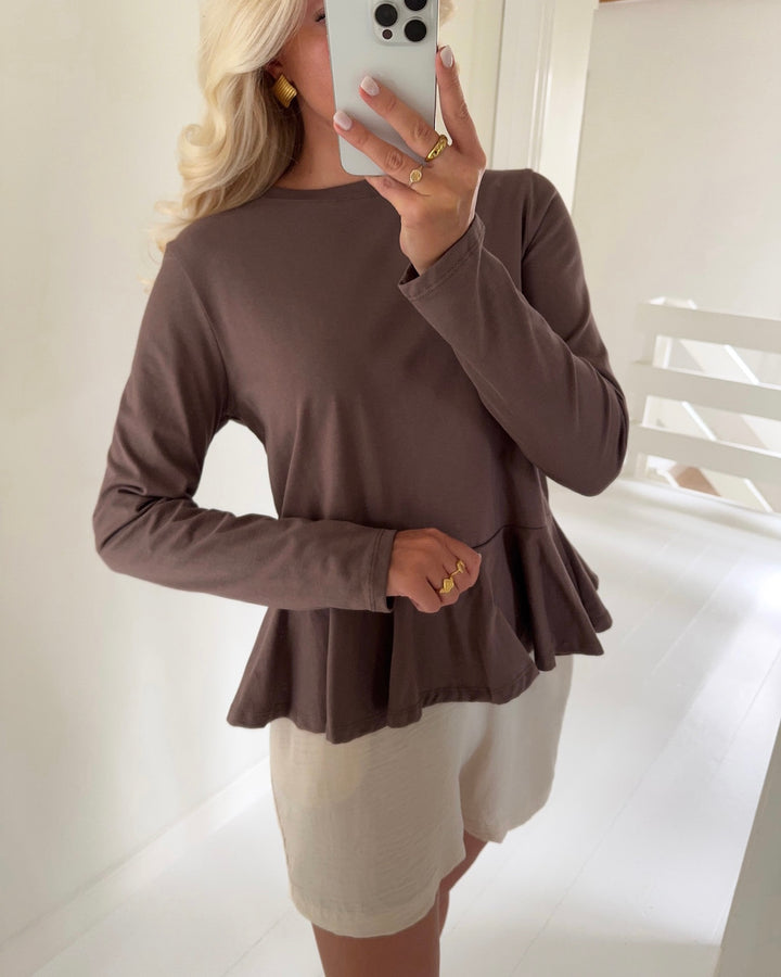 Pieces bluse danilla ls peplum coffee quartz
