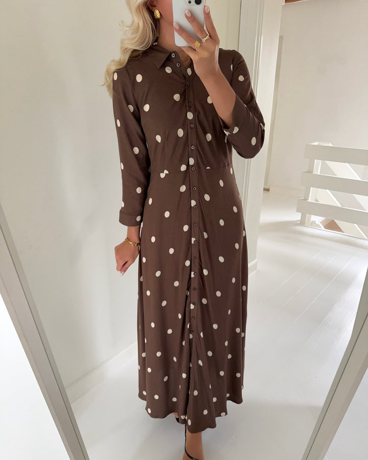 Y.A.S kjole savanna long shirt pinecone/ecru dots