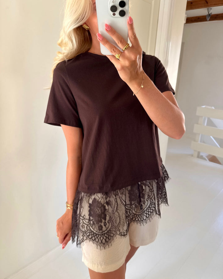 Vero Moda t-shirt brit ss o-neck lace chocolate torte/dtm lace
