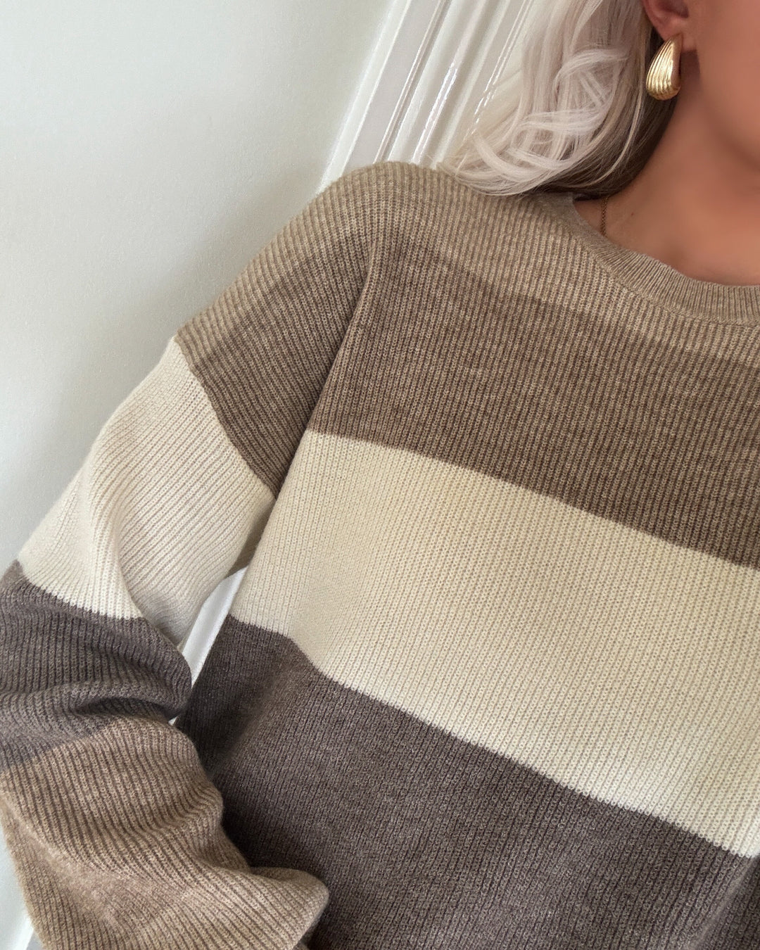 Only sweater aita l/s stripe knt noos feather gray/W. beige