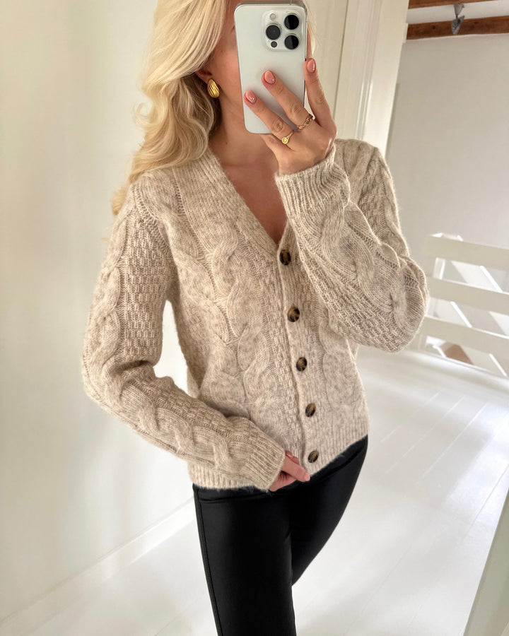 Pieces cardigan nina ls v-neck birch - FORUDBESTILLING LEV. UGE 11