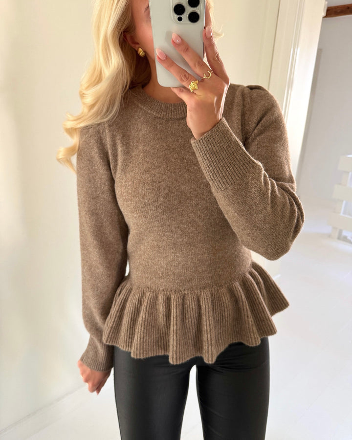 Vero Moda striktrøje modena ls highneck fossil melange