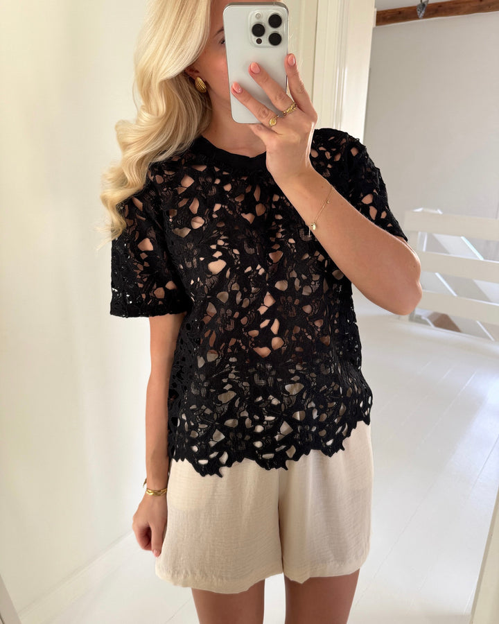 JDY t-shirt vanya ss lace black