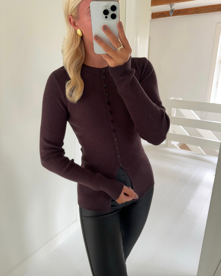 Aware by Vero Moda cardigan ukino ls o-neck chocolate plum