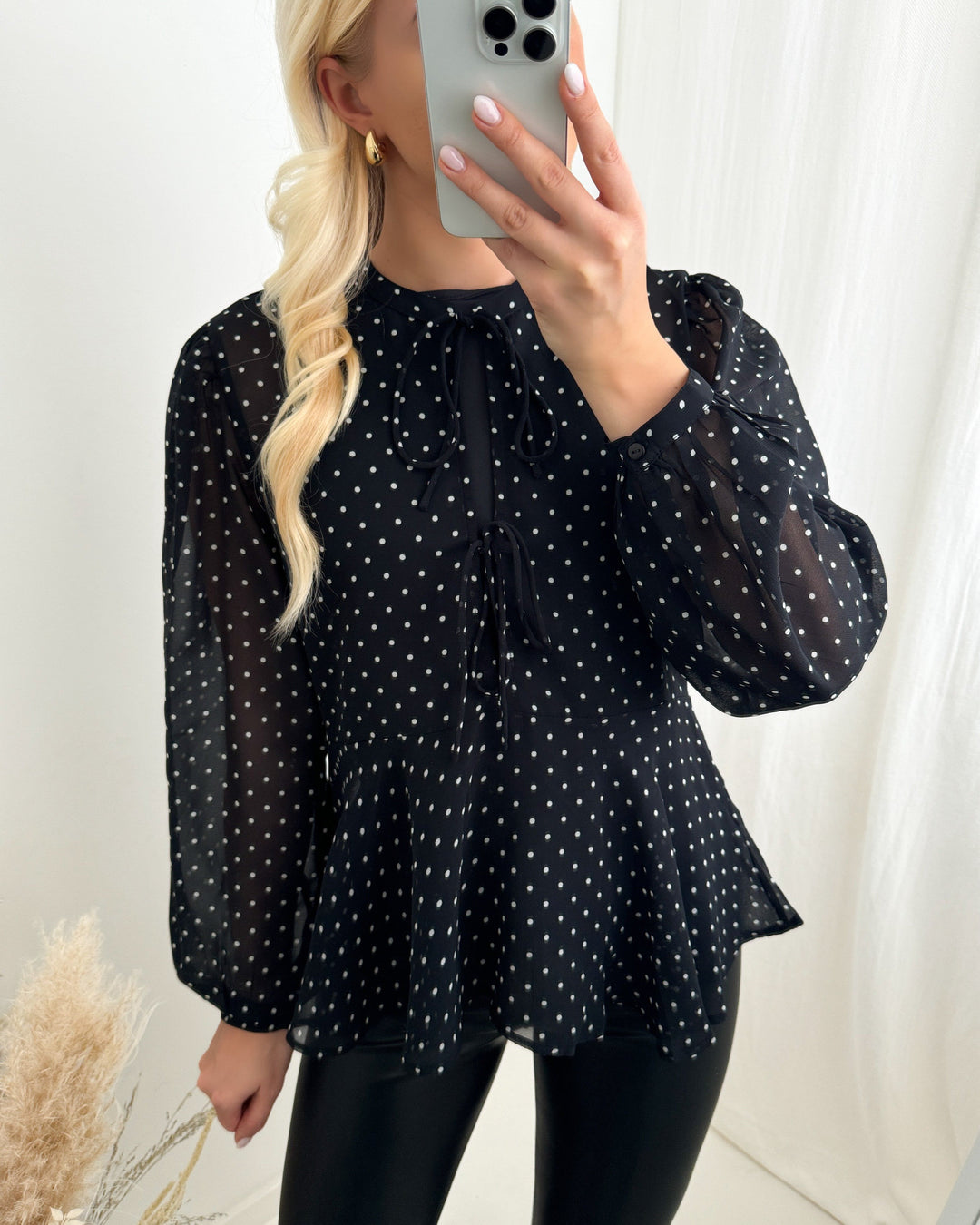 Only bluse isabella ls string black/white dot