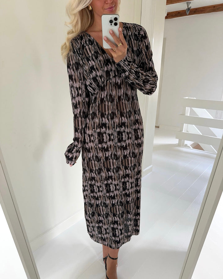 JDY kjole sienna ls v-neck walnut/abstract