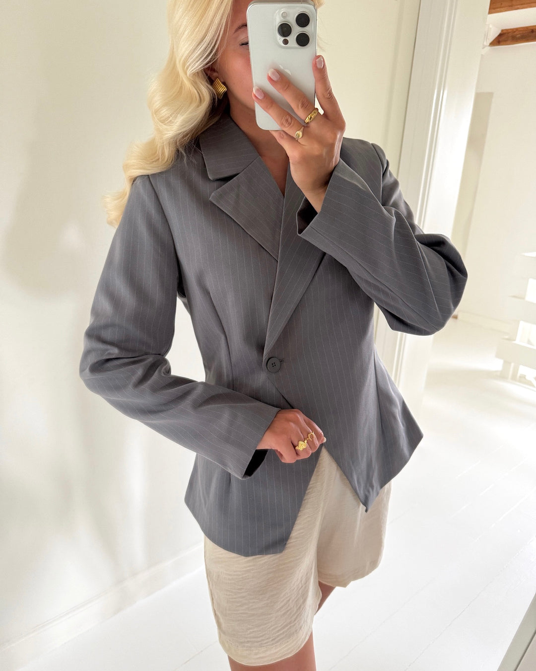 Pieces blazer falka ls fittet pinstriped grey pinstrip