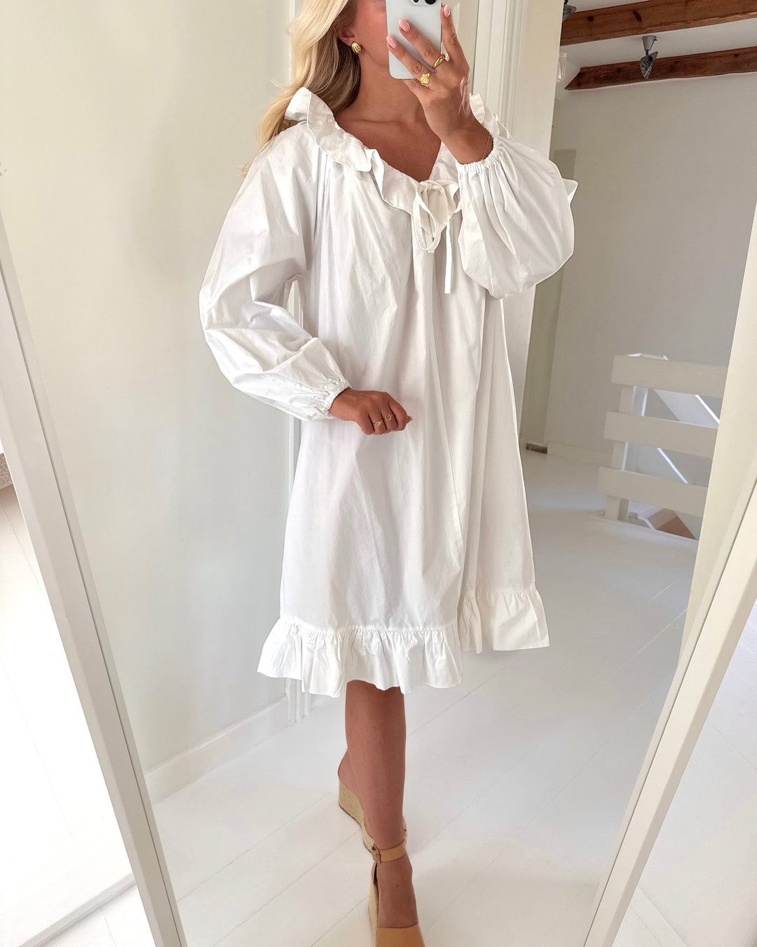 Aware by Vero Moda kjole kari ls v-neck snow white