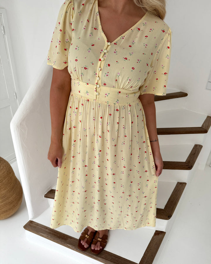 Pieces kjole tala ss midi french vanilla/flower