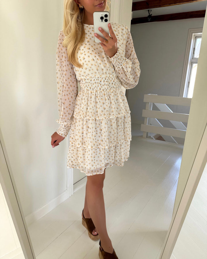 Pieces kjole hilda ls layered wvn d2d egret/flower
