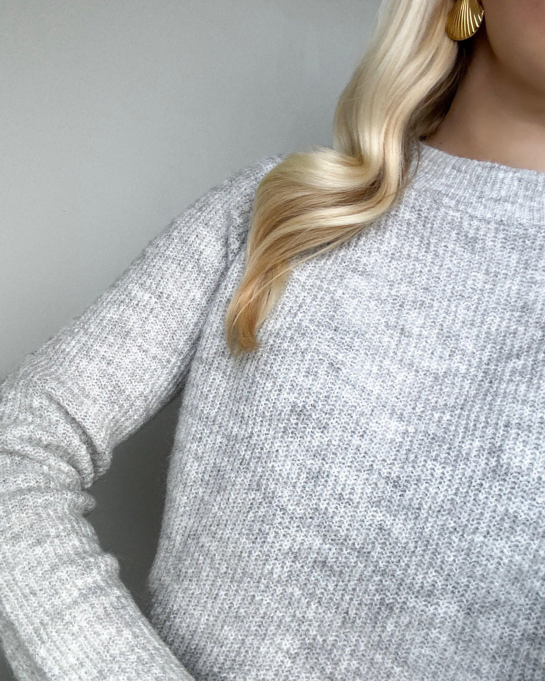 Pieces striktrøje ellen ls o-neck light grey melange