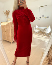 Novella high neck midi dress tango red
