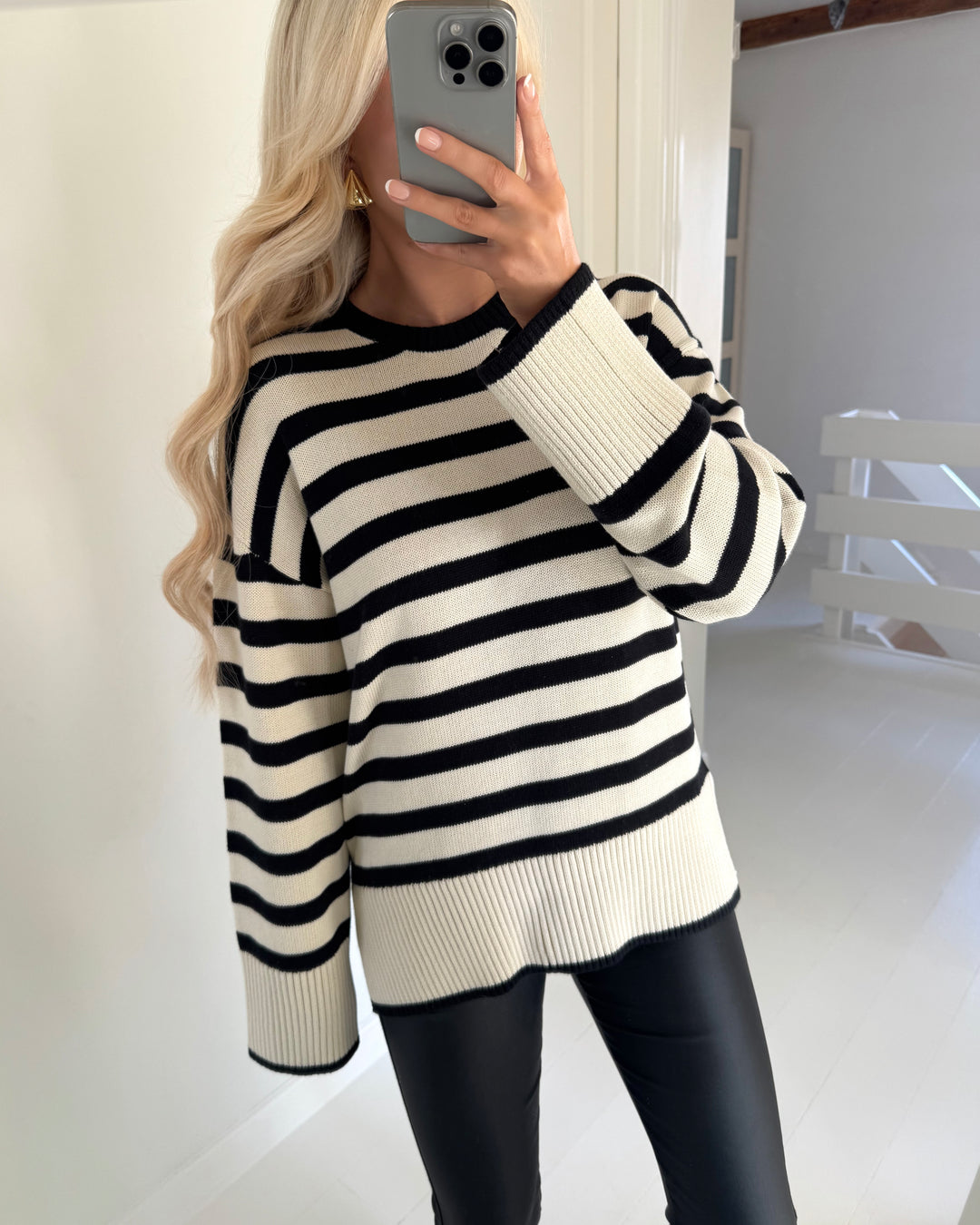 Pieces striktrøje ava ls o-neck slit knit birch/black