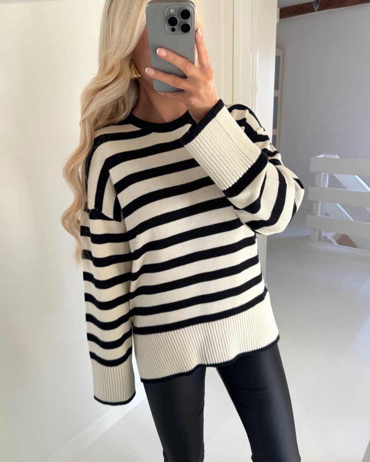 Pieces striktrøje ava ls o-neck slit knit birch/black