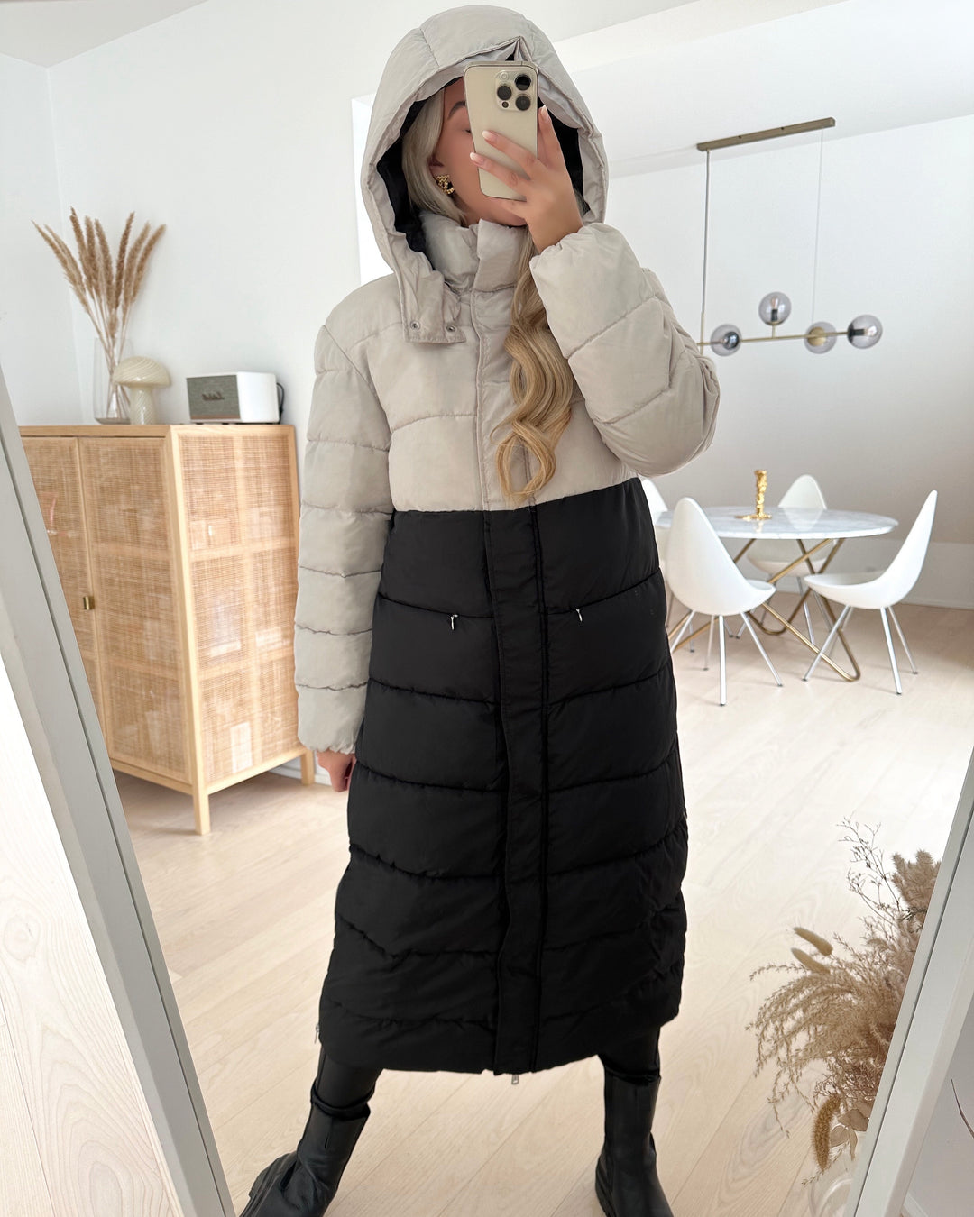 JDY jakke duffy block x-long moonbeam/black