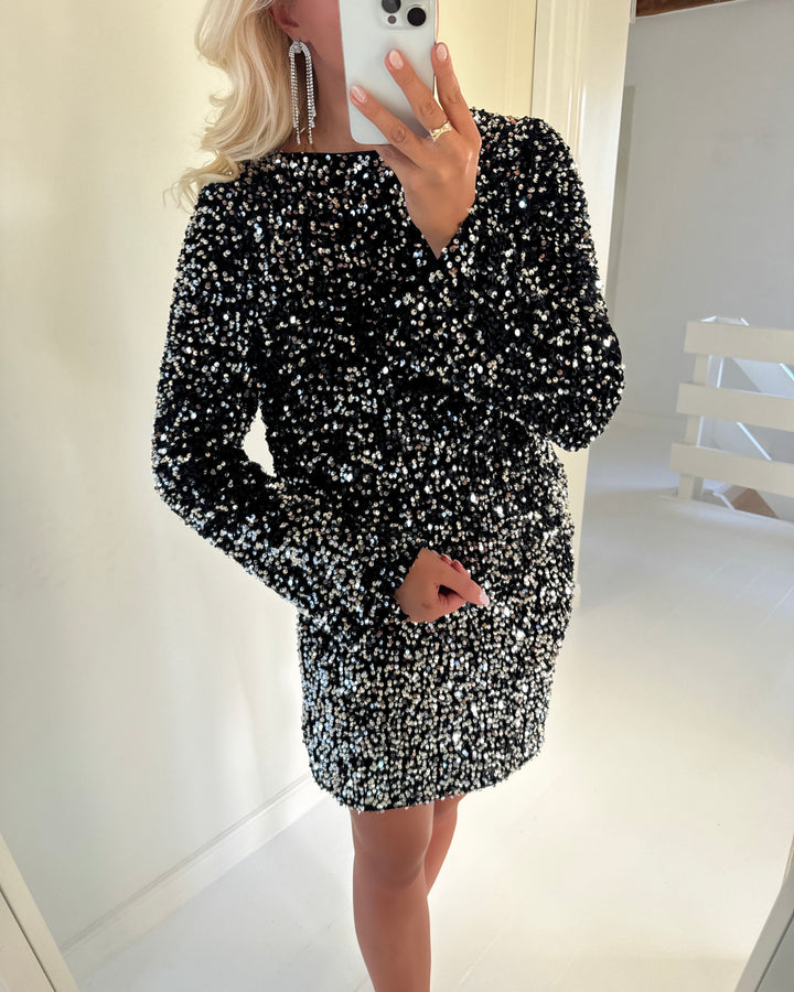 Vero Moda bluse bella ls boatneck black/silver sequins