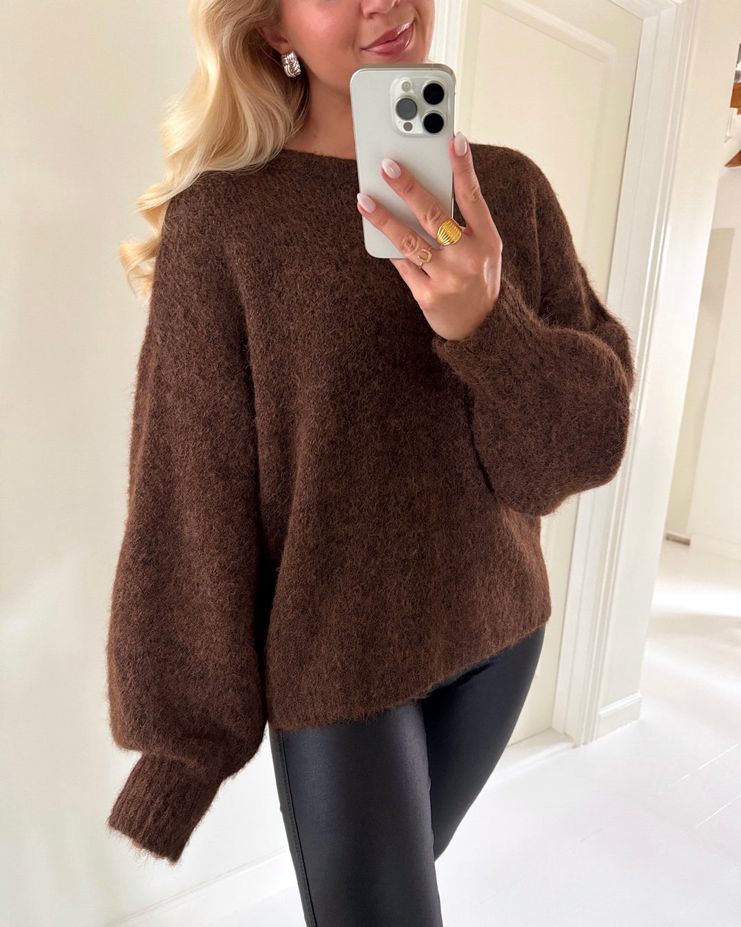 Only striktrøje nellie ls o-neck coffee bean melange