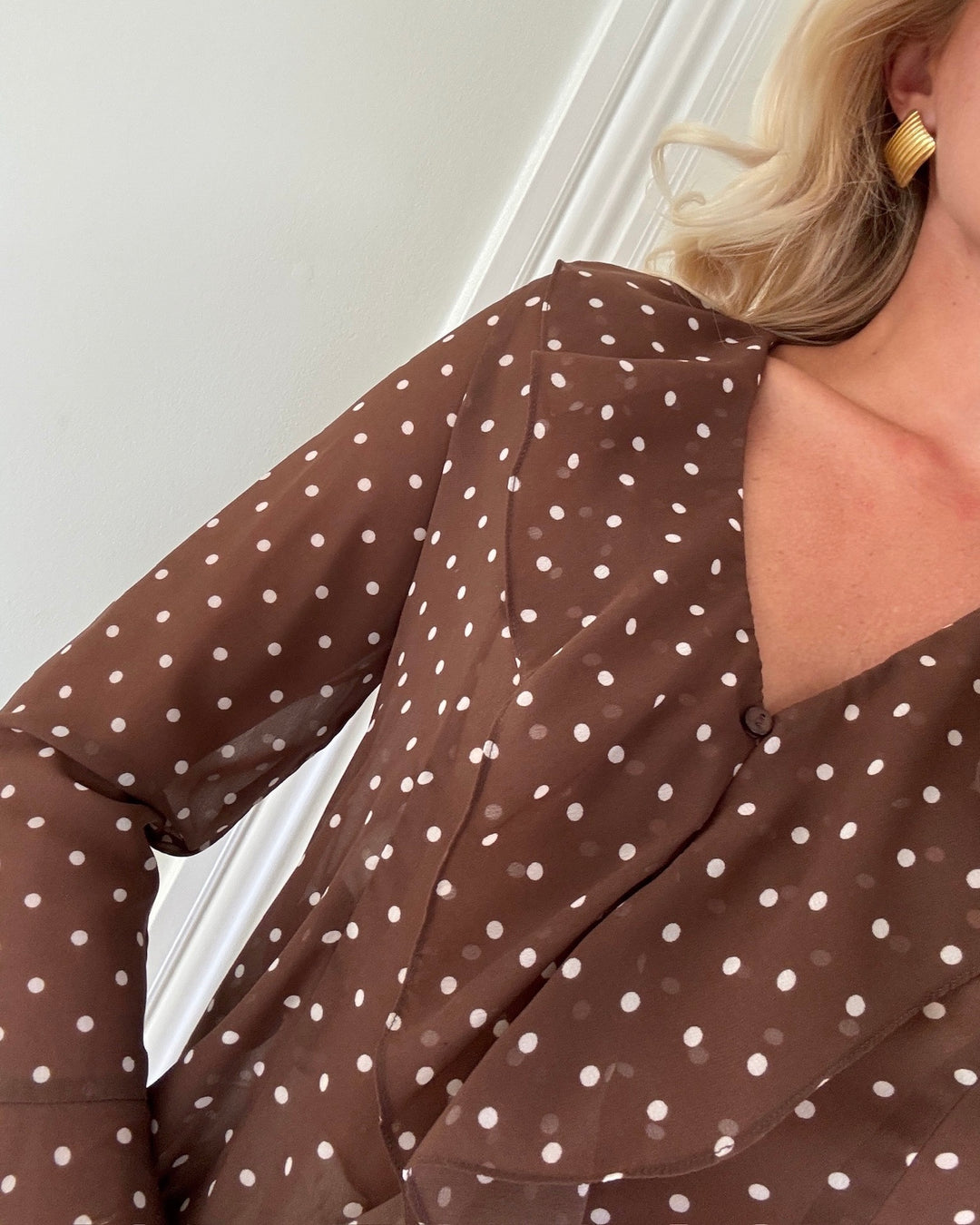 Vero Moda bluse willow ls frill chocolate martini snow white dot
