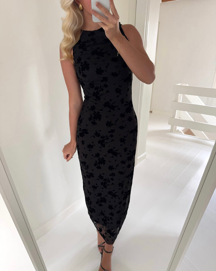 JDY kjole ruby sl rouching flock black/big flower - FORUDBESTILLING LEV. UGE 4