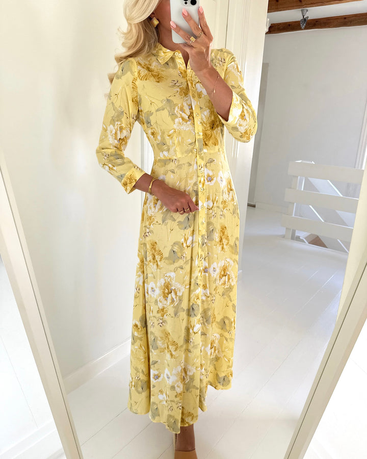 Y.A.S kjole savanna long pale banana/lemon print
