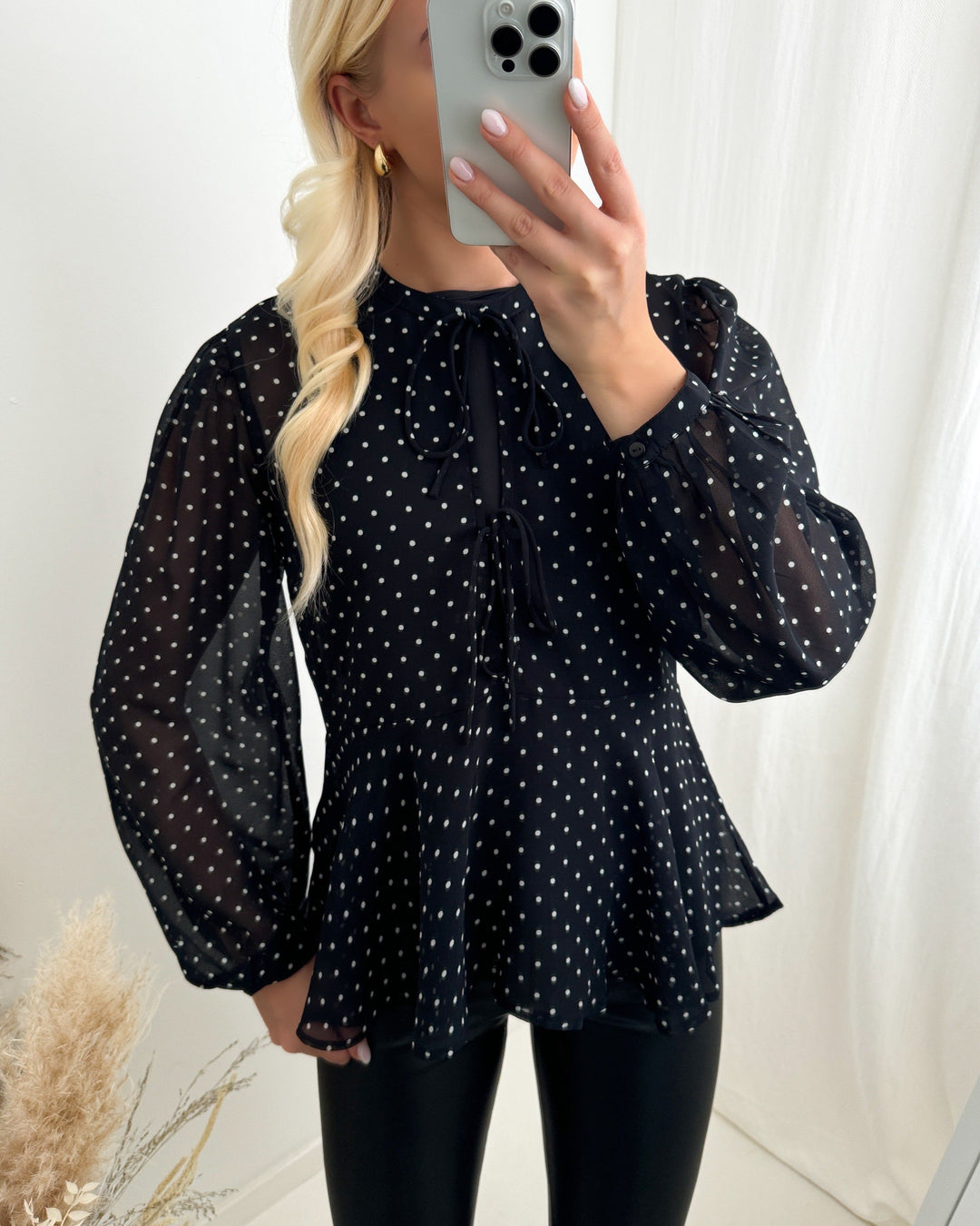 Only bluse isabella ls string black/white dot