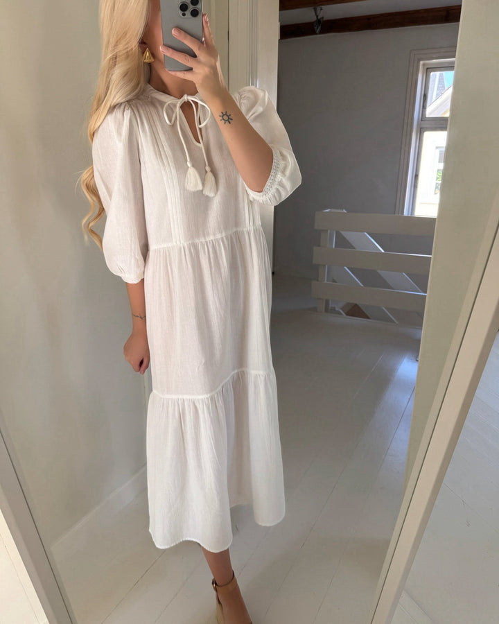 Vero Moda kjole pretty 3/4 long wvn ga snow white - FORUDBESTILLING LEV. UGE 28
