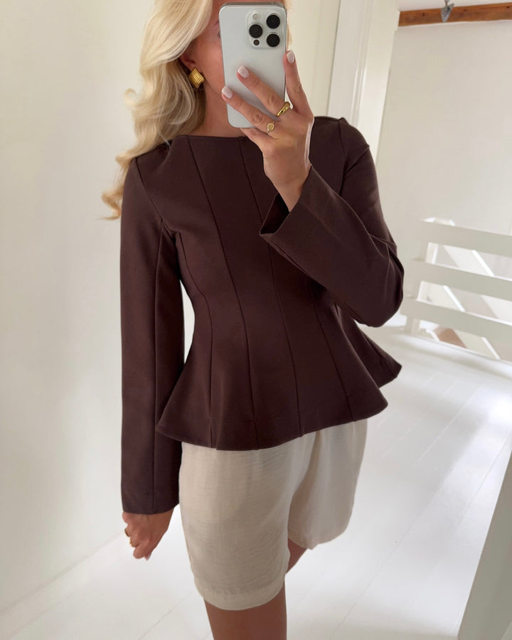 Pieces bluse gunhild ls boat neck hot fudge