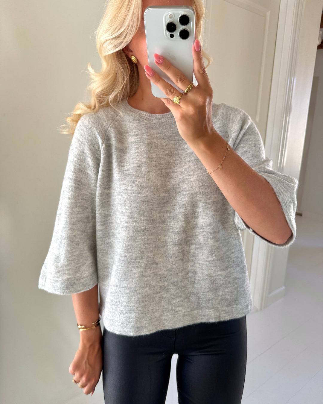 Only striktrøje simoni 3/4 knit light grey melange