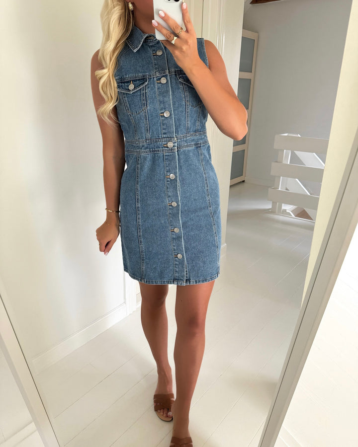 Pieces kjole mindy sl short denim d2d light blue denim